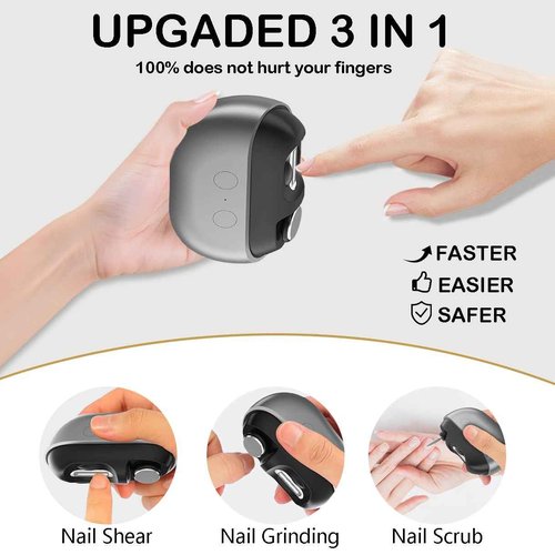 3-in-1 Electric Nail Trimmer, Automatic Nail Clipper with Polishing & LED Light, Rechargeable Electric Nail Clippers with Debris Collector for Adults, Kids & Seniors