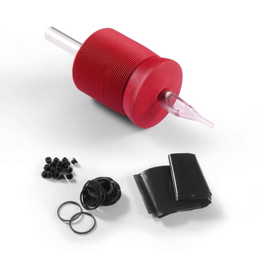 BEZTAT 1.25 Inch Ultra Premium Red Soft Silicone Grip w/Long Clear Disposable Tubes & Tips- 15 Pack, Round Tip (7RT)