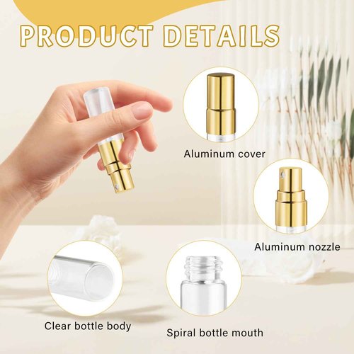 BOSMIOW 30Pcs 2ml Empty Clear Glass Mist Spray Bottle with Golden Aluminized Nozzle,Refillable Mini Perfume Atomizer,Travel Sample Liquid Bottle,Makeup Container for Perfume,Air Fresheners,