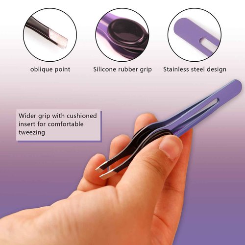 4 PCS Non-Slip Grip Tweezers, Tweezers for Women Facial Hair, Stainless Steel Bevel Tweezer, Professional Eyebrow Shaping Tweezer for Men and Women, Facial Hair, Blackhead Remover