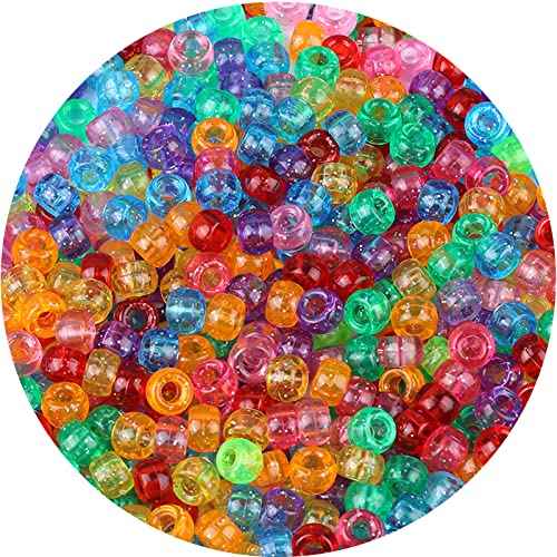 1605pcs Hair Braid Kit Including 600pcs 9x6mm Glitter Pony Beads, 1000pcs Elastic Rubber Bands, and 5pcs Quick Beaders