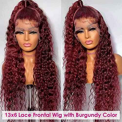 Larhali 99J HD Lace Front Wigs Human Hair Pre Plucked 180% Density Burgundy 13x6 Deep Wave Frontal Wigs Natural Hairline Human Hair Wigs for Black Women(18 Inch)