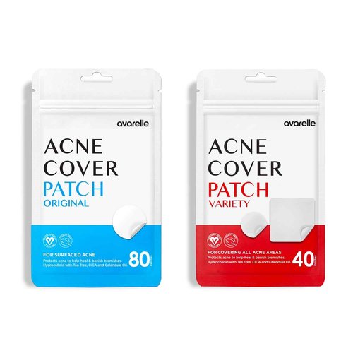 AVARELLE Pimple Patches Double Variety Duo Hydrocolloid Acne Patches, for Blemishes and Zit with Tea Tree Oil, Calendula Oil and Cica Oil for Face, Vegan, Cruelty Free (80 Count + Variety)
