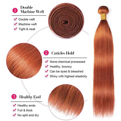 Color 350 Human Hair Ginger Straight Bundles Double Weft Brazilian Hair Extersions Silky Soft for Women 8 10 12 Inch