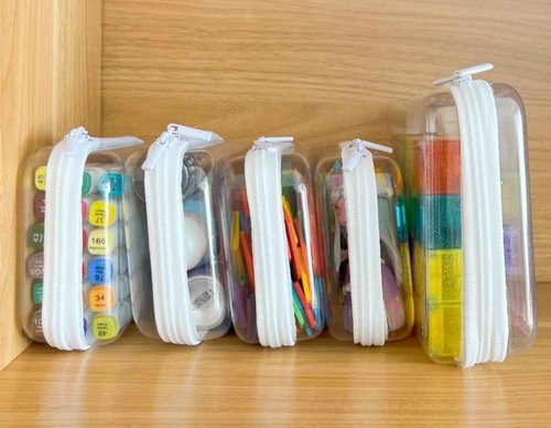 Dressica Clear Hard Shell Zipper Case, Upgraded Thicker Transparent Plastic Bins for Organizing, See Through Zipper Pouches Makeup Case, Lidded Storage Bins Organizer for Storage Cosmetics (S+S)