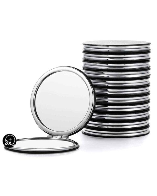Getinbulk Compact Mirror Bulk, Set of 12 Round Double-Sided 1X/3X Magnification PU Leather (Black, 2.8")