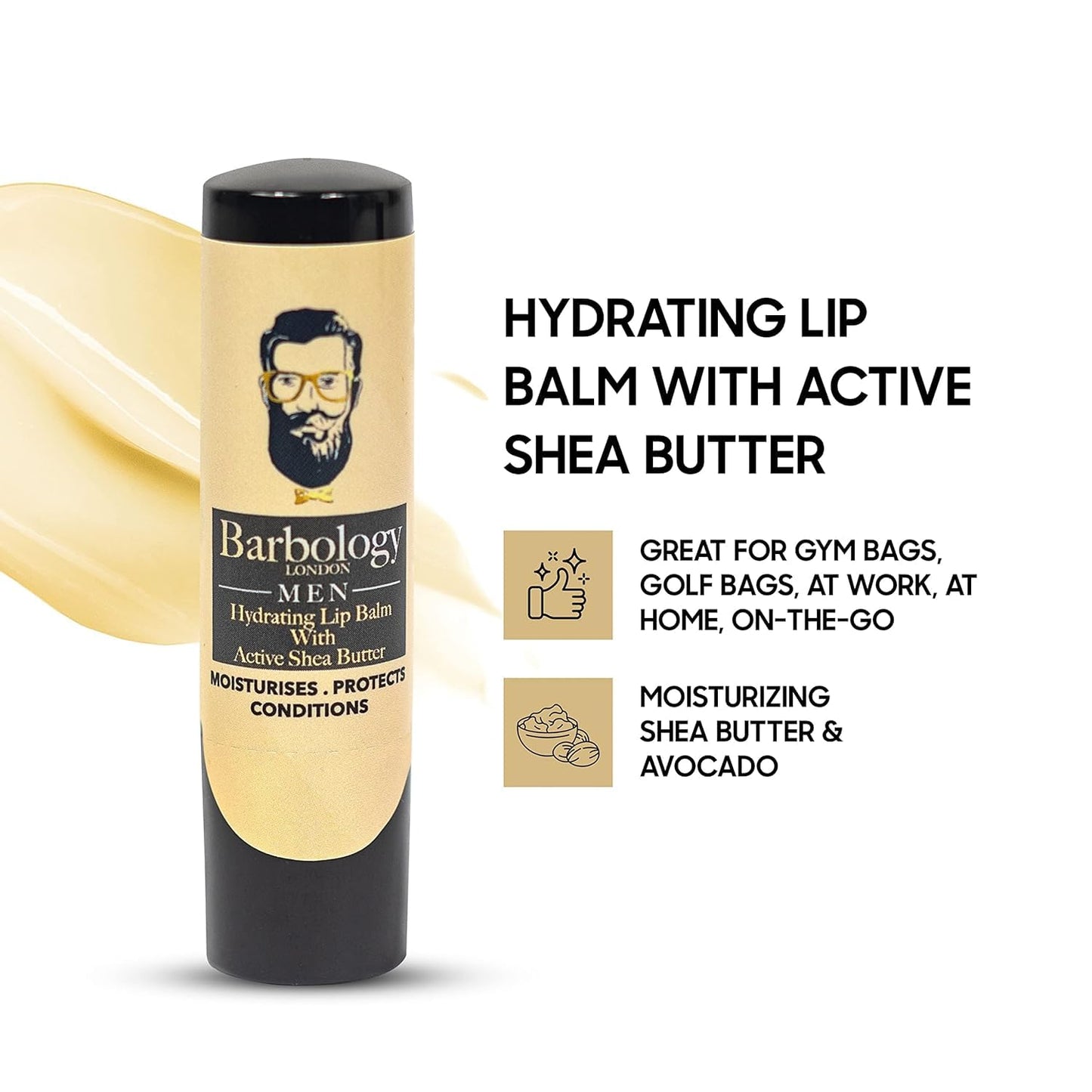 Barbology London Men's Moisturizing Lip Balm for Chapped Lips with Organic Moroccan Argan Oil, Lightweight Formula Leaves Zero Residue, 0.17oz (Pack of 3)