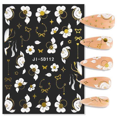 5D Embossed Flower Nail Stickers - Acrylic Carved Rose & Butterfly Nail Art Decals - DIY Floral Petals Designs