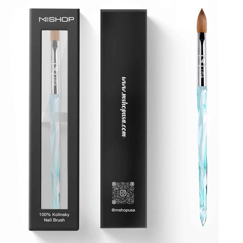 M ProK 100% Kolinsky Acrylic Nail Brush – Professional Nail Brush for Acrylic Application with Crystal Blue Handle – Handcrafted Salon Quality Tool (Size #10)