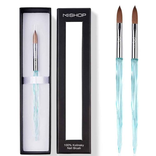 M ProK 100% Kolinsky Acrylic Nail Brush – Professional Nail Brush for Acrylic Application with Crystal Blue Handle – Handcrafted Salon Quality Tool (Size #10)