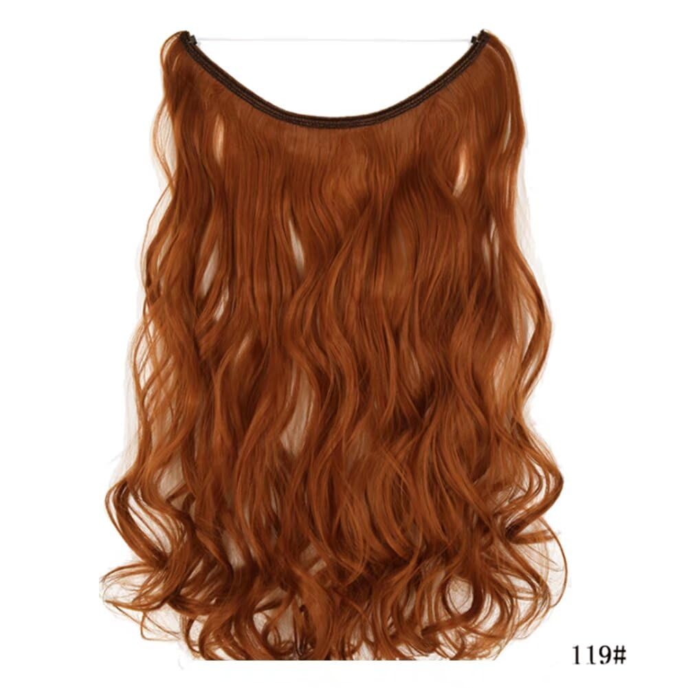 iLUU Copper Red Color Invisible Wire Hair Extenison 18" 80g Long Thick Smooth Heat Resistent Fiber Curly Wavy Hair Pieces Synthetic Hair Extensions for Women Girl Lady (#119 Orange Red)