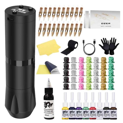 OZER Wireless Tattoo Pen Tattoo Machine Kit Tattoo Gun Kit Ink Cartridge Needle Beginner Rotating Tattoo Machine Pen Kit