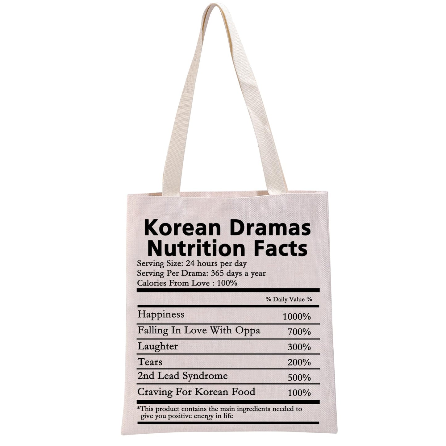 G2TUP Korean Drama Lover Gift Korean Drama Nutrition Facts Tote Bag Korean Drama Addict Handbag Korean Drama Fan Gift (Korean Drama TB)