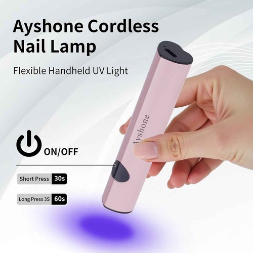 Ayshone Handheld UV Light for Gel Nails,Cordless UV LED Nail Lamp for Curing Gel Polish,Rechargeable 8X-Faster USB Nail Dryer for Fast Curing (Pink)