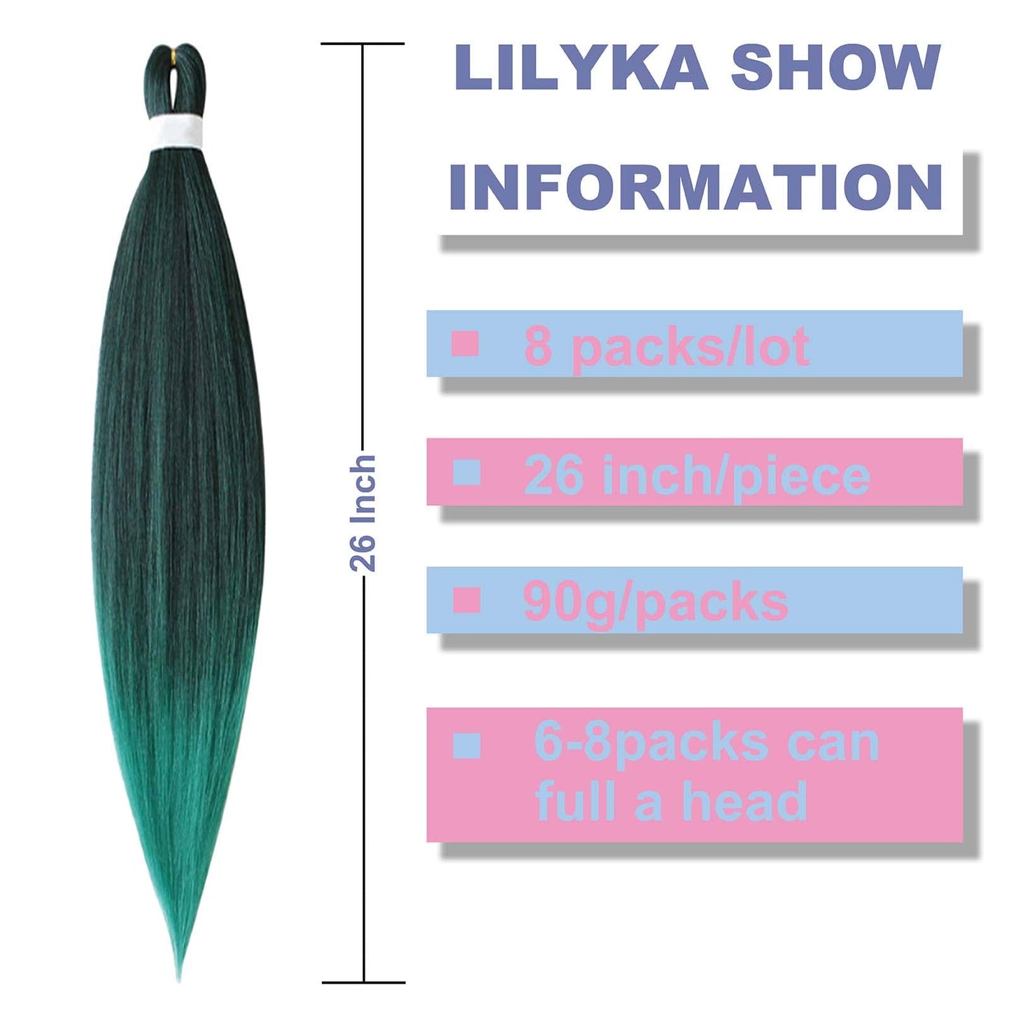 LILYKA SHOW 8 Packs 26 Inch Pre Stretched Ombre Braiding Hair Synthetic Fiber Braiding Hair for Women Professional Itch Free Hot Water Setting Fiber Crochet Braiding Hair Extensions(8 Packs 26",Ombre