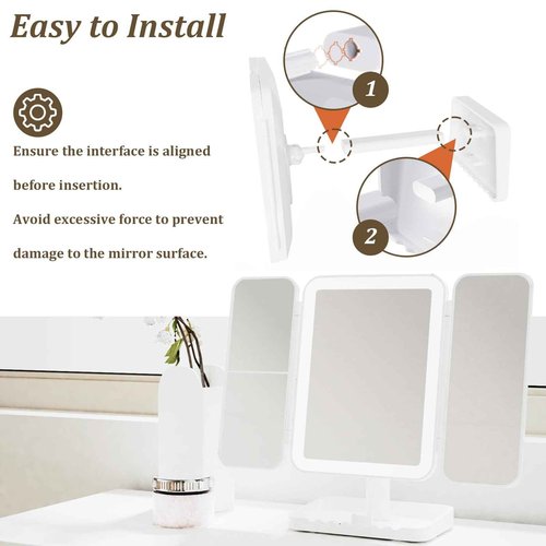 DailyCuddles Makeup Mirror Vanity Mirror with Lights, 3 Color Lighting Modes, 1X/2X/3X Magnification, Tri-fold, 360° Rotation, Phone Holder for Makeup, 2000mAh Rechargeable, Bedroom, Bathroom, (White)