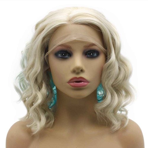 iwonawig Shoulder Length Blue Gray Ombre Wavy Wig Heat Resistant Synthetic Lace Front Wig