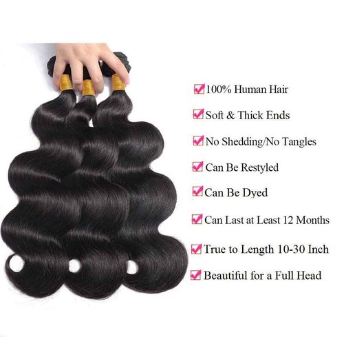 Human Hair Bundles (10 12 14Inch) Brazilian Body Wave Hair 3 Bundles Unprocessed 100% Virgin Human Hair Double Weft 3 Bundles Body Wave Human Hair Natural Black Color Body Wave Bundles