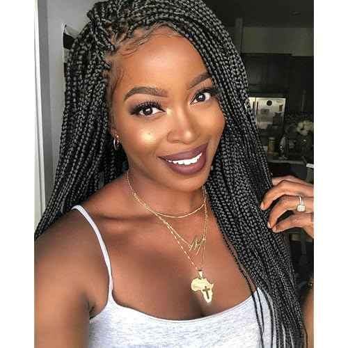 Box Braided Wigs For Women 36"" Full Double Lace Braided Wig With Baby Hair Large Square Knotless Long Braided Wigs Synthetic Handmade Full Lace Braided Wig, Black