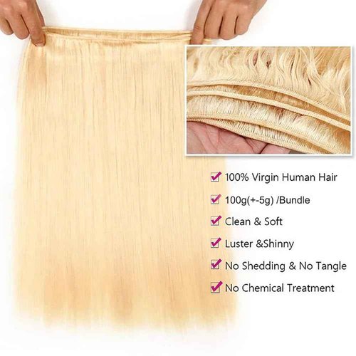 MStoxic 613 Bundles Blonde Bundles Human Hair 14 Inch 613 Straight Hair 1 Bundle 12A Grade Unprocessed Brazilian Virgin Hair Weave Extensions For Women (Single Bundles Human Hair)