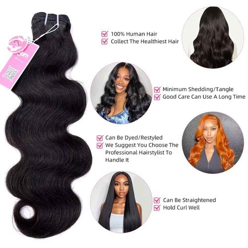 MSGEM 15A Body Wave Bundles Human Hair Brazilian Body Wave Human Hair Weave 1 bundle 18 Inch 100% Unprocessed Virgin Human Hair Extensions for Black Women Natural Color