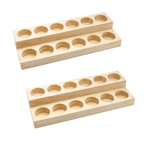 LONG TAO 2 Pcs Wooden Essential Oil Display Stand 2 layer Tabletop Essential Oils Perfume Storage Racks Oil Bottles Holder Essential Oil Organizer Nail Polish Shelf for Organizing Displaying