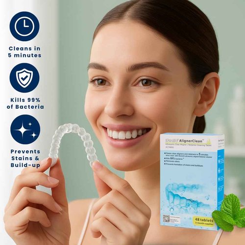 iSonic AlignerClean™ CTAR01x4, Ultrasonic Cleaning Tablet for daily cleaning of aligners/retainers, dental appliances, night guards, cpap components. 48 Tablets x4 pack
