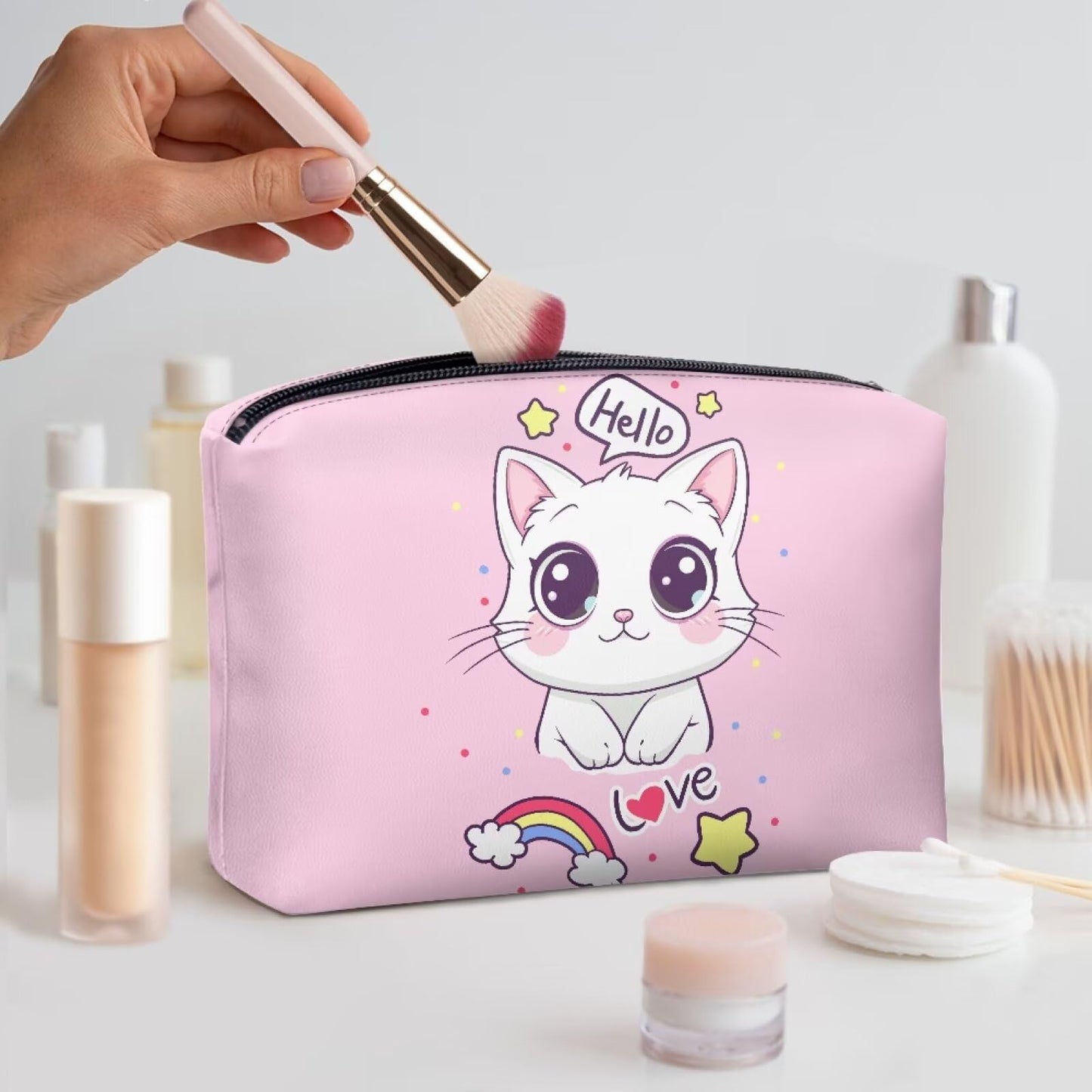 ELEDIZI Cute Cat Makeup Bag for Purse Travel Toiletry Bag for Women Carry On Skincare Bag for Traveling Zipper Pouch Cosmetic Bag Purse Size Travel Bag for Makeup Brushes,Phone,Keys,Lipstick,Card