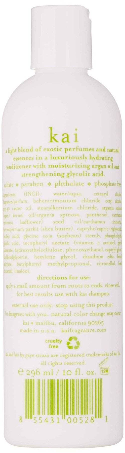 kai Conditioner, 10 Fl Oz., vegan hair conditioner infused with argan oil for silky, frizz free hair. scented with the delicously, fresh + clean fragrance, cruelty free, made in the usa