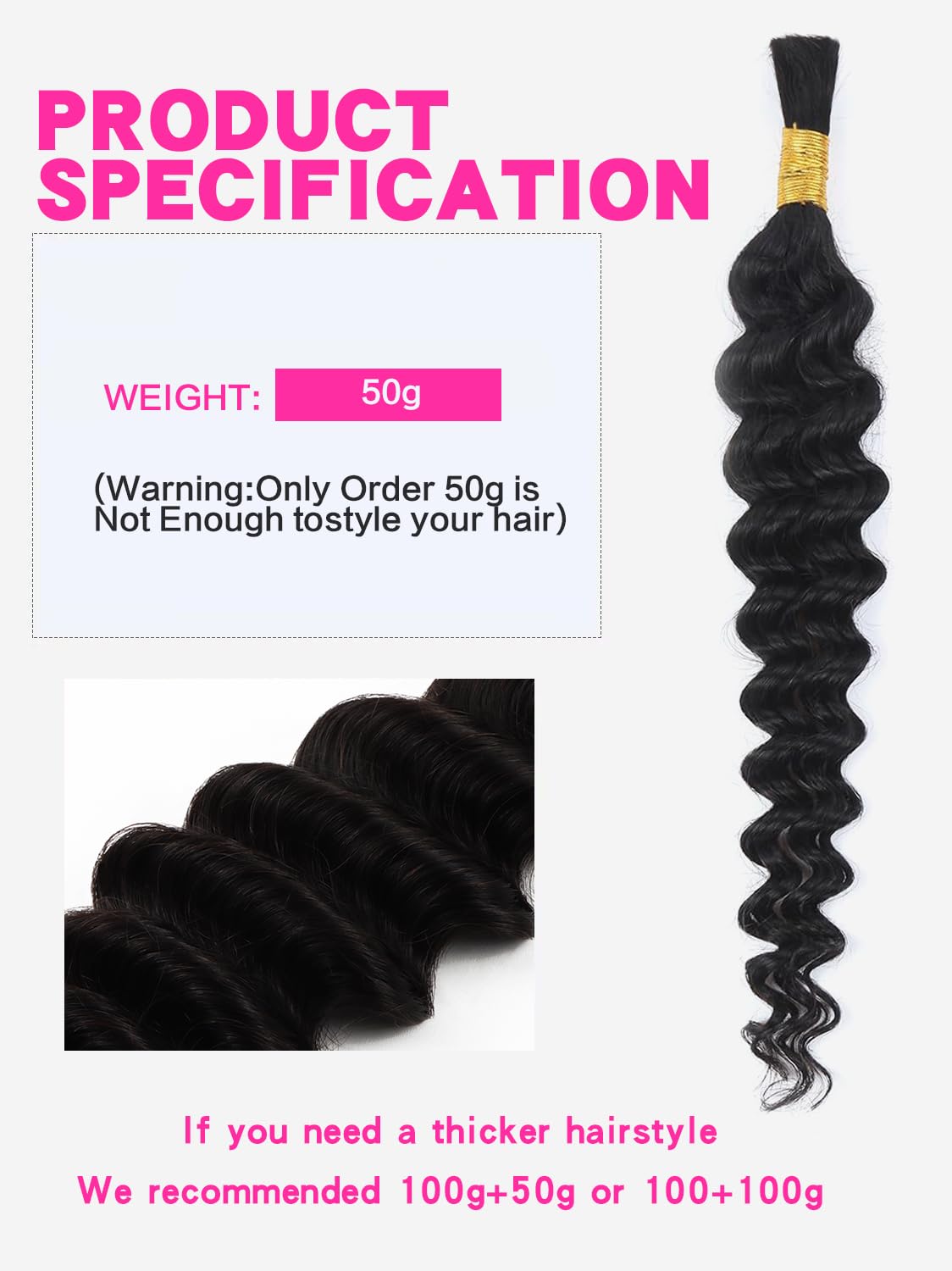 Selina Human Braiding Hair 1 Bundle 50g Loose Deep Human Hair Bulk Micro Braiding Hair Human Hair Deep Wave Bulk Human Hair For Braiding Natural Black Color (Loose Deep, 26inch)