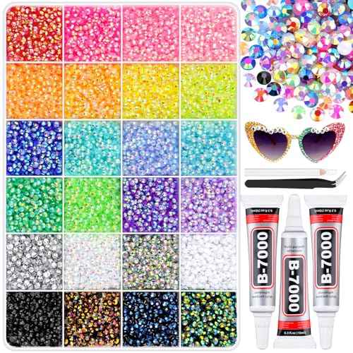 32000Pcs Resin Rhinestones for Bedazzling with B7000 Jewelry Glue, 3MM Colorful Gems Flatback Rhinestones for Crafting, Crystal for DIY Crafts Clothing Tumblers Mugs Shoes Fabric Decor Nail Art
