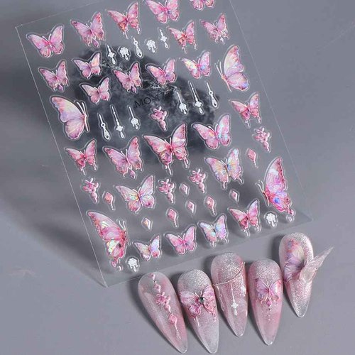 5D Aurora Butterfly Nail Stickers for Women Cartoon Butterfly Stickers for Nails Design 5D Embossed Rose Flower Butterfly Nail Decals for Nail Art Supplies Manicure Decor Sticker Nails Accessories