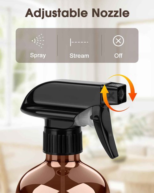 Bontip Glass Spray Bottle with Silicone Sleeve Protection, Amber Glass Spray Bottle Set for Window Cleaner Aromatherapy Facial Hydration Watering Flowers Hair Care 2 Pack/16 oz (Black & Brown)