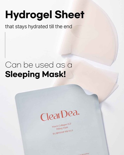 ClearDea Mucin Collagen EGF Mask (Plant Mucin & 7 Collagen Complex) Hydrogel Sheet for Overnight Moisturizing Skincare, 5 Pack – Bestselling Korean Face Mask, Glass Skin Glow Up Essentials