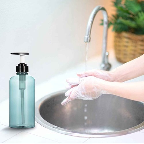Yebeauty Pump Bottle, 2 Pack 17oz Plastic Lotion Bottle Pump Dispenser Large Bottle for Shampoo Soap, Clear Blue