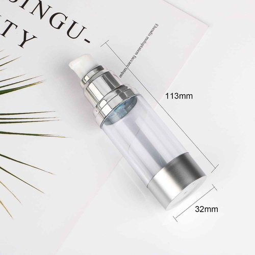 Furnido Airless Pump Bottles,Empty Refillable Acrylic Makeup Containers with Matte Silver Pump,Travel Lotion Dispenser for Shampoo/Cream/Foundation-TSA Approved Travel Size (1 Oz/30ML)
