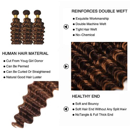 Highlight Bundles Human Hair Dark Brown Loose Deep Wave Bundles 12 14 16 Inch P430 Human Hair Bundle Brazilian Virgin Remy Hair Chocolate Brown Bundle 100g/Pc