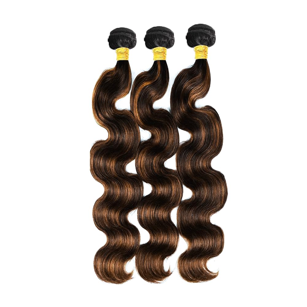 P1B30 Bundles Ombre Brown Body Wave Human Hair Bundles Highlight Body Wave Bundles Human Hair 3 Bundles 28 30 32 Inch Two Tone Black Mixed With Color 30 Bundles