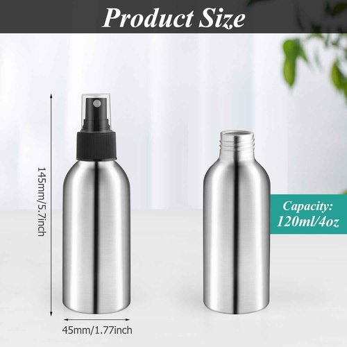 8 Pcs 120ml/4oz Aluminum Fine Mist Spray Bottles Reusable Fine Mist Sprayer Bottle Metal Atomizer Cosmetic Storage for Travel Toner Perfume Essential Oil Liquid