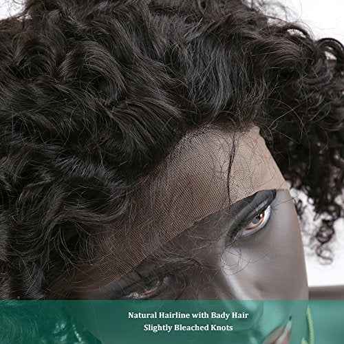 Upscale Human Hair Celebrity Deep Curly 360 Lace Frontal Closure, Pre Plucked Natural Hairline with Baby Hair (18¡± Natural Black) by Bella Hair