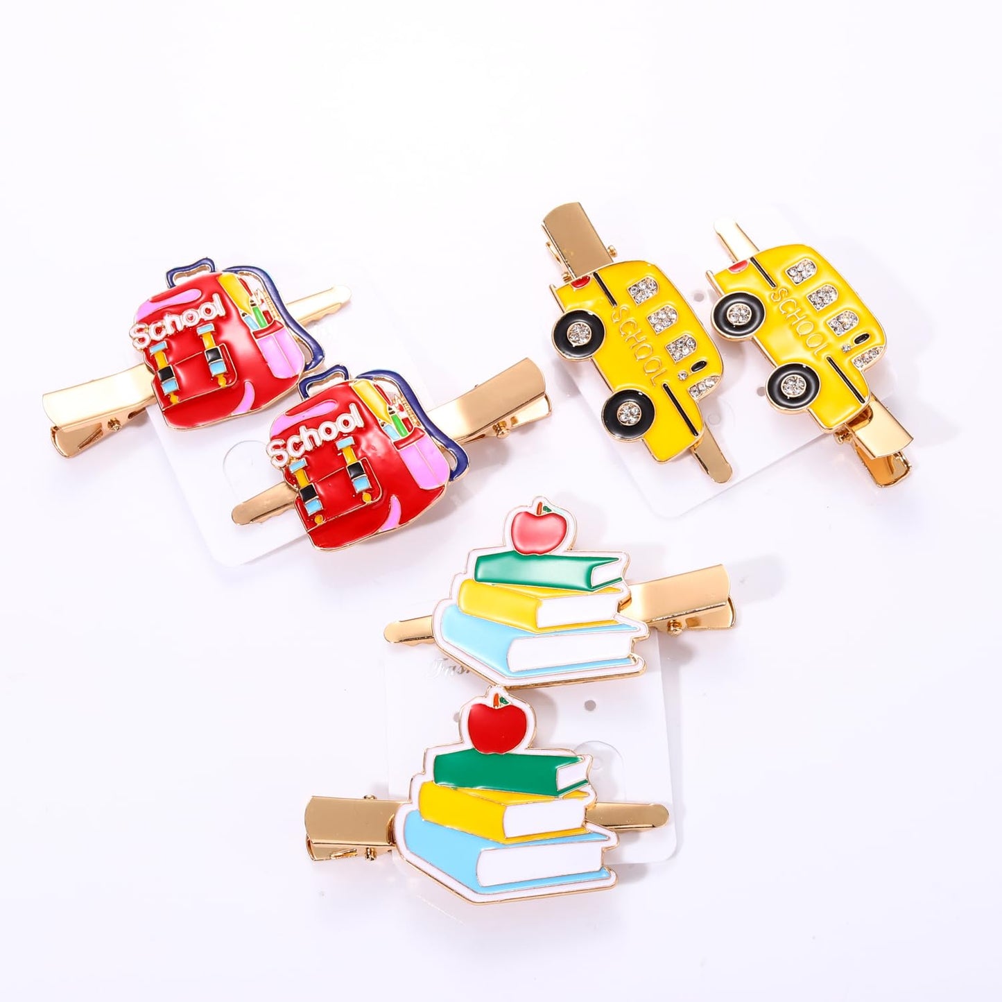 Back to School Hair Clips,Cute Schoolbag Book Hair Clips School Bus Hairpins Back-to-school Gifts Fun Hair Accessories for Teacher Students (3Pairs back to school hair clips)