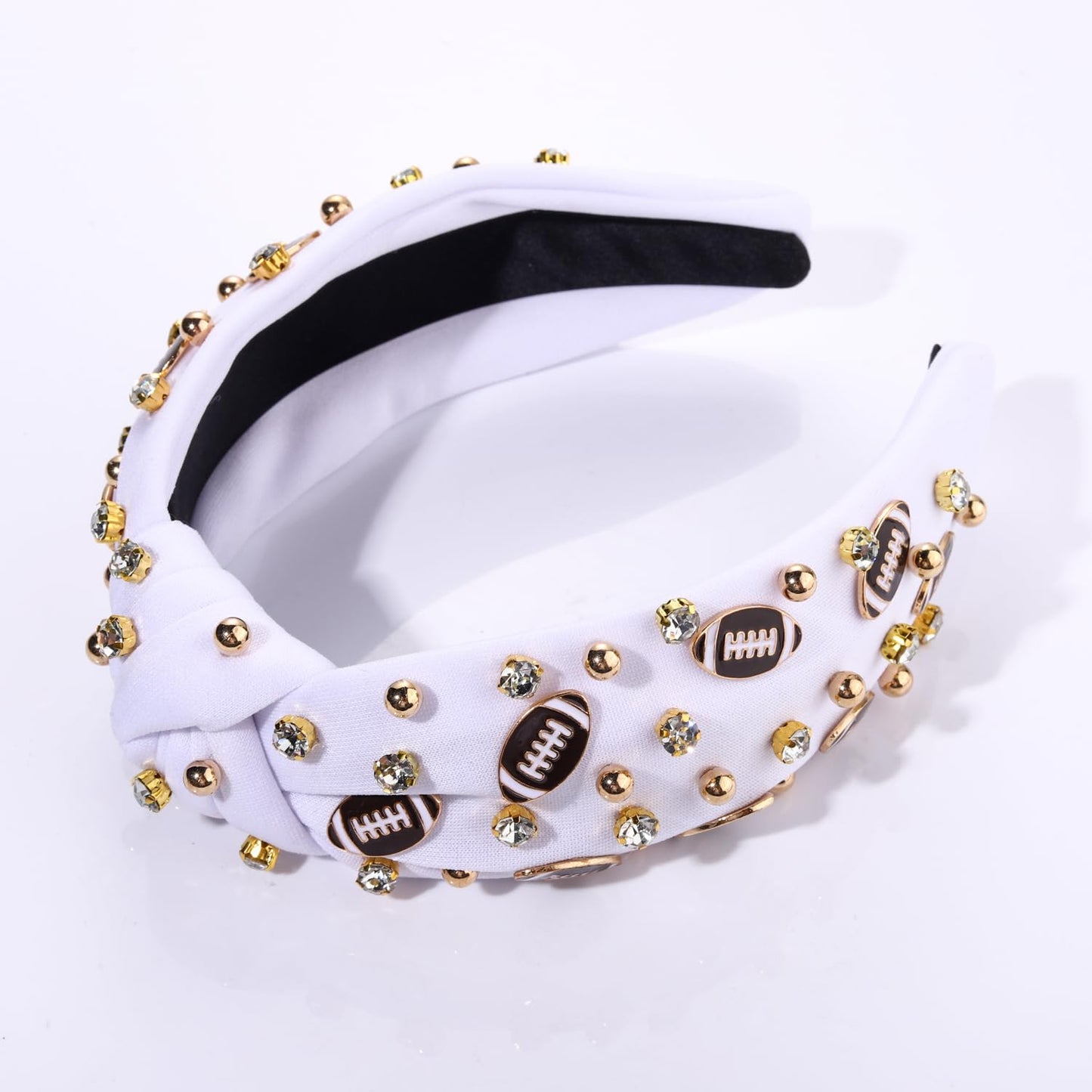 mokkia Football Headband for Women Football Mom Accessories Crystal Rhinestone Jeweled Wide Top Knot Headband Game Day Sports Hair Accessories Gift (White 2)