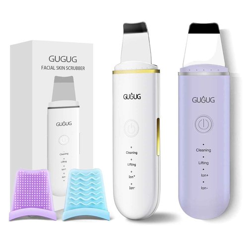 GUGUG 2-Pack Facial Spatula Set 4 Mode Skin Scrubber & Pore Cleaner for Blackhead Removal (White + Purple)