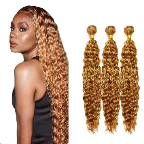 HuxoWax 27 Human Hair Bundles P27/30 Deep Wave Bundle Honey Blonde Bundle 22 24 26 Inch Brazilian Unprocessed Virgin Hair 3 Bundles