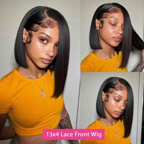 Smabuity Bob Wigs Human Hair 13x4 HD Lace Front Bob Wig Human Hair Short Straight Frontal Glueless Wigs for Black Women Pre Plucked with Baby Wig Side Part 180 Density 12 Inch D