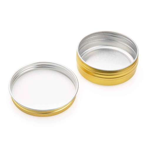 Foraineam 24 Pack 2 oz Round Aluminum Lip Balm Tin Cans with Screw Top Lids - Golden Cosmetic Sample Containers - Metal Empty Tins Travel Storage Tin Jars for Salve, Spice or Crafts