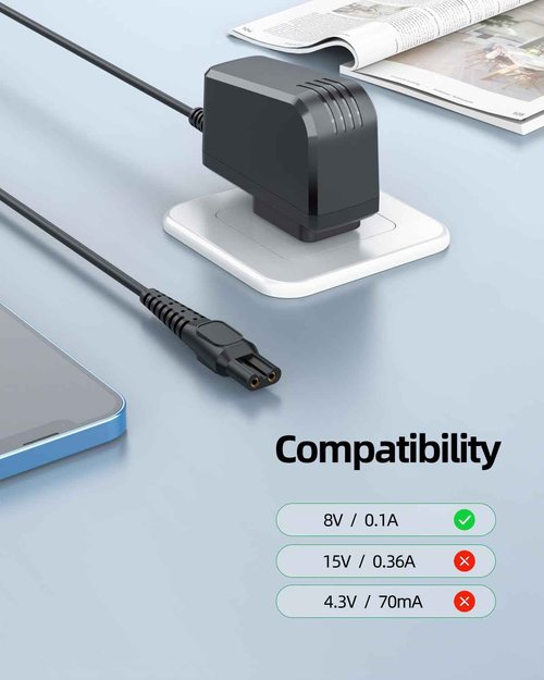 8V Charger Cord Fit for Philips Norelco HQ850 QP2630 QP2530 One Blade Oneblade Electric Shaver Razor Trimmer Adapter Power Supply Charging Cord