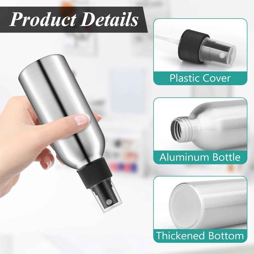8 Pcs 120ml/4oz Aluminum Fine Mist Spray Bottles Reusable Fine Mist Sprayer Bottle Metal Atomizer Cosmetic Storage for Travel Toner Perfume Essential Oil Liquid