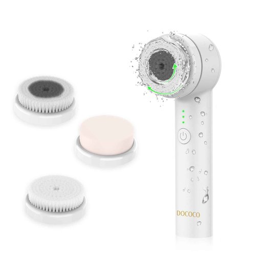 DOCOCO Facial Cleansing Brush, Electric Face Scrubber with 2 Rotational Directions, 3 in 1 Facial Brushes for Cleaning and Exfoliating, 3 Speeds Adjustable, Waterproof Face Wash Brush for Men Women