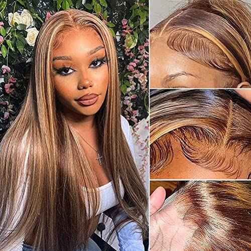 Haha Honey Blonde Highlight Human Hair Bundles With Closure Straight P4/27 Brown Blonde Ombre Bundles With Lace Closure 4x4 Brazilian Raw Human Hair Weave Sew In Extensions 14 16 18+12